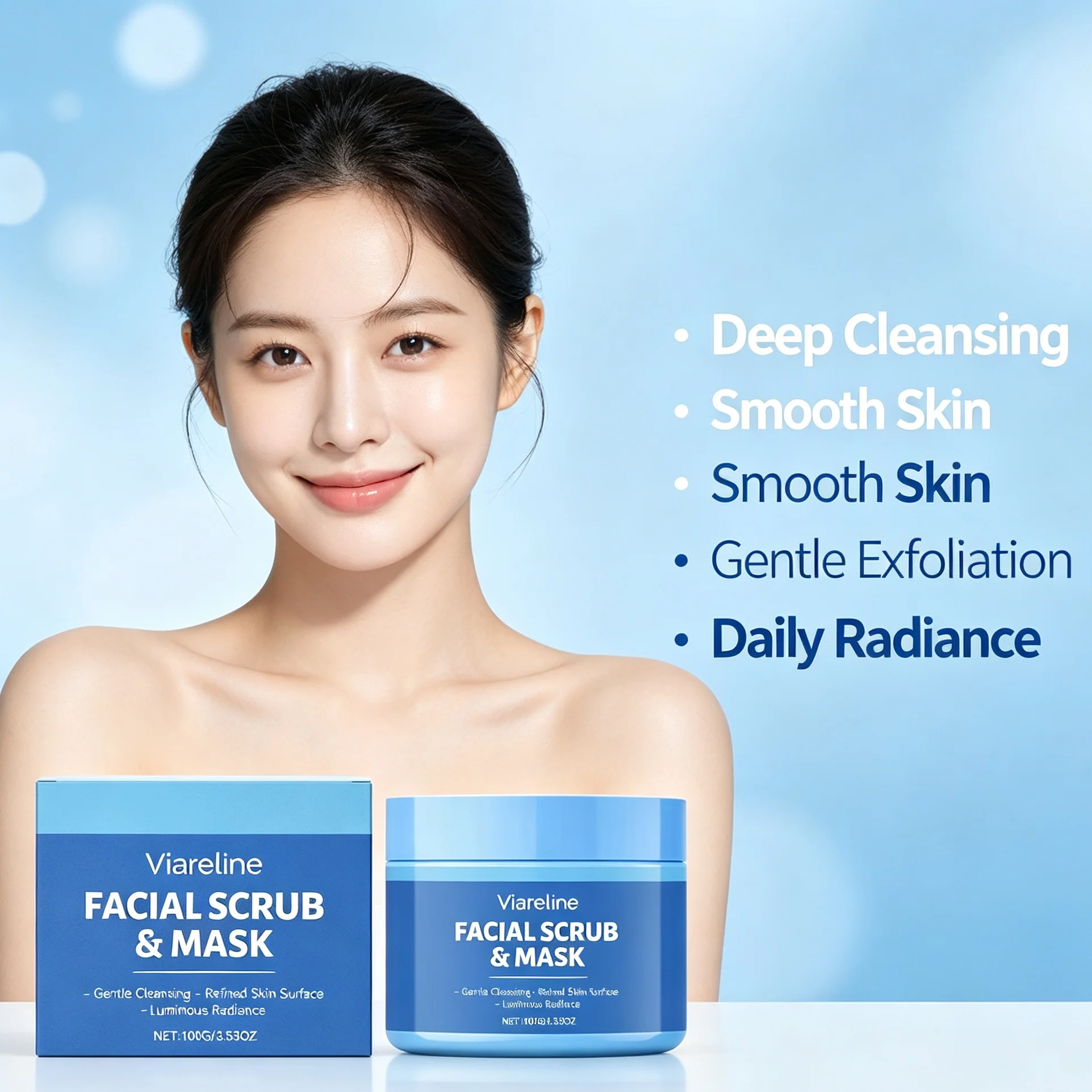VIARELINE Facial Exfoliating Scrub Deeply Cleansing Oil Control Reducing Blackheads Lasting Smoothing Facial Brightening Scrubs