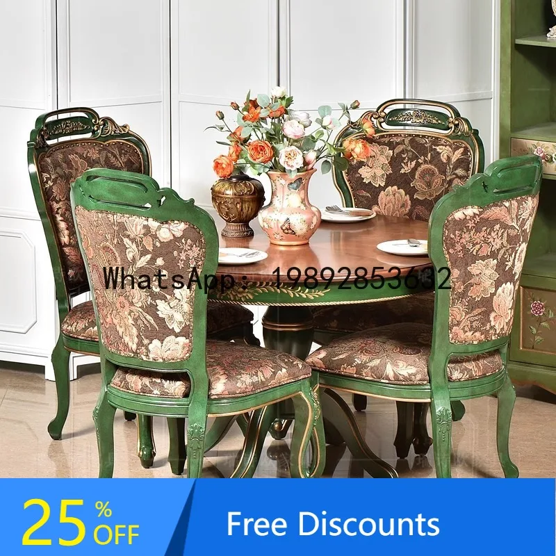 

CZ American Country Retro Solid Wood Dining Table and Chair Set Rectangular Dining Table with Backrest Chair Combination
