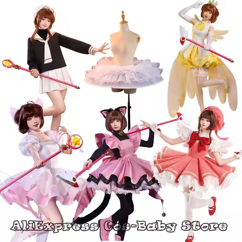 Anime Cardcaptor-Sakura Cosplay All Set Lolita Dress Halloween For Card Captor Cosplay Kinomoto Sakura Cosplay Costume Wig Cap