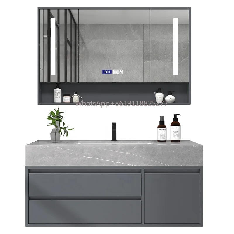 cabinet for bathroom furniture Luxury rock plate ceramic basin intelligent half mirror