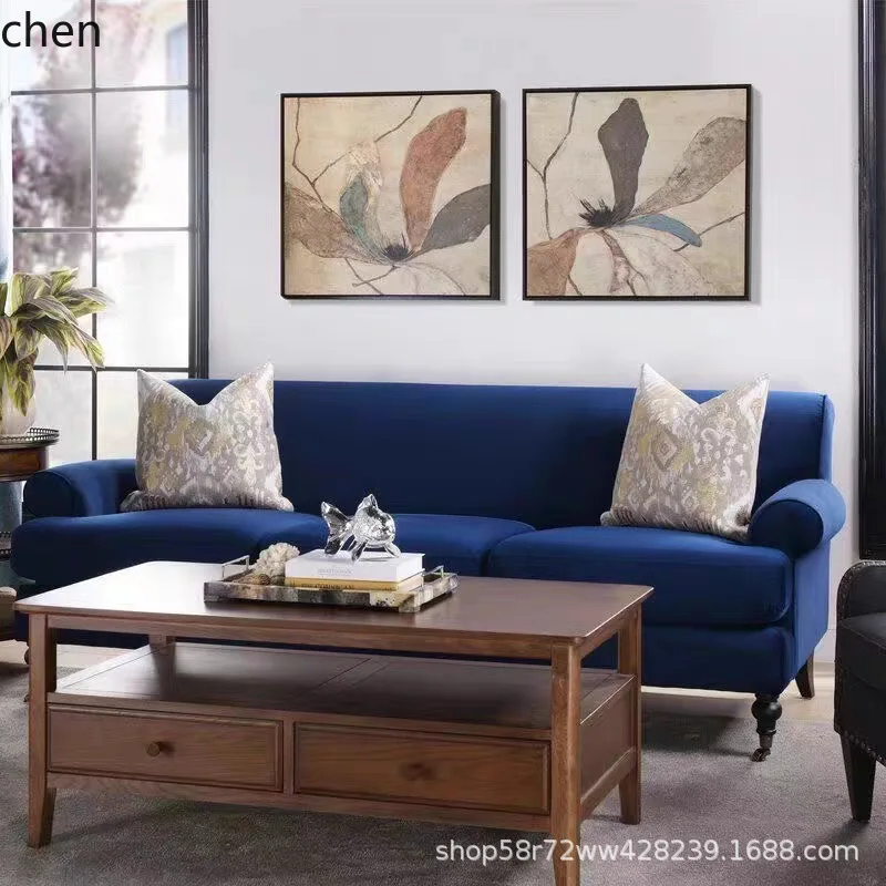 HXL Fabric Sofa High Back Three-Seater Royal Blue Velvet Living Room Sofa Chair
