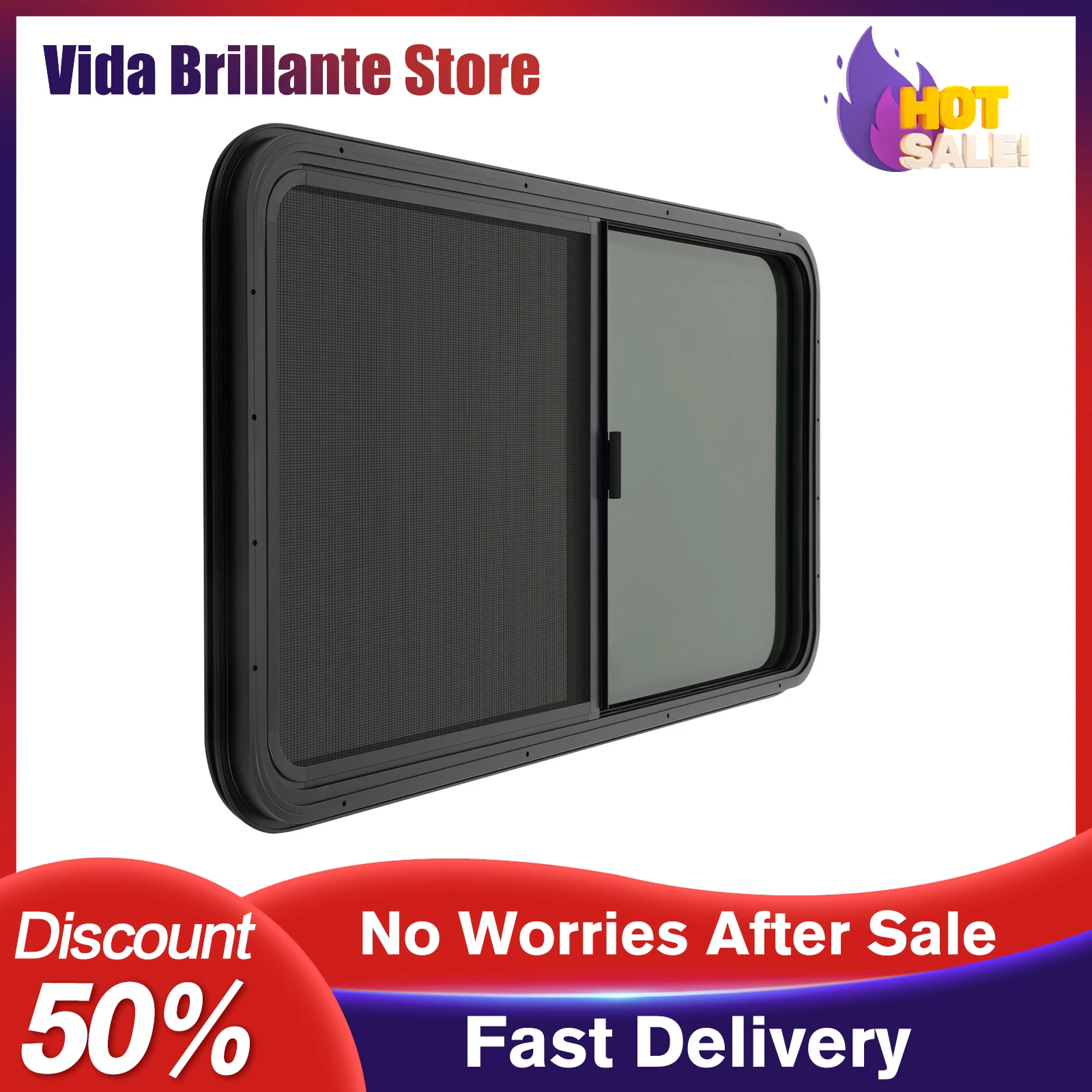 RV نافذة سبائك الألومنيوم الزجاج المقسى 42x22 "لا حلقة ثابتة RV نافذة منزلقة أفقية استبدال مباشر لقافلة التخييم #1