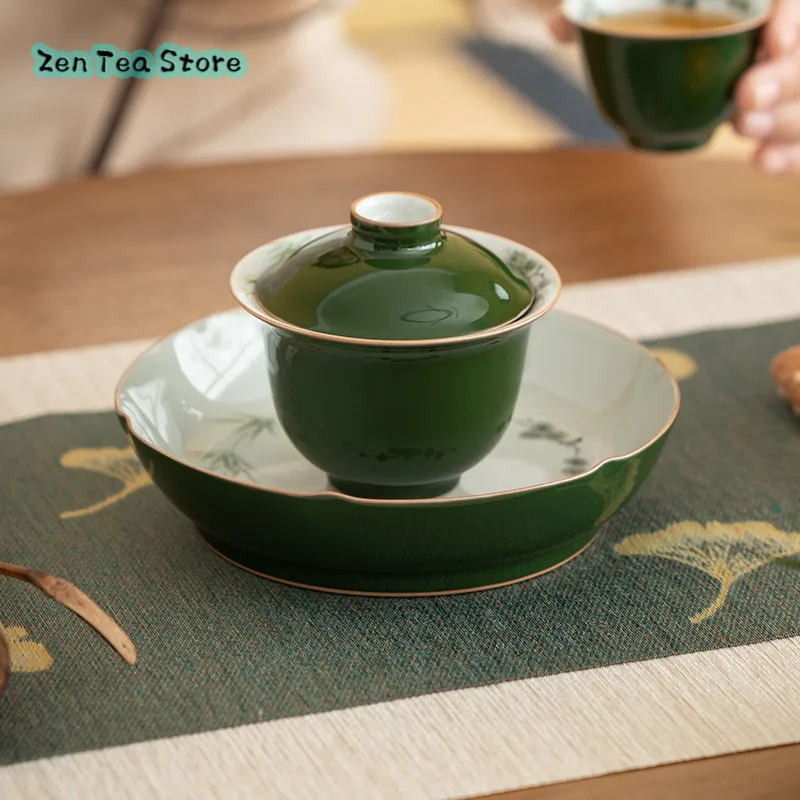 Cover Bowl Ceramic Kung Fu Tea Set Emerald Tea Home Antique Interior Painting Three Friends Under Glaze Color Two Cover Cup