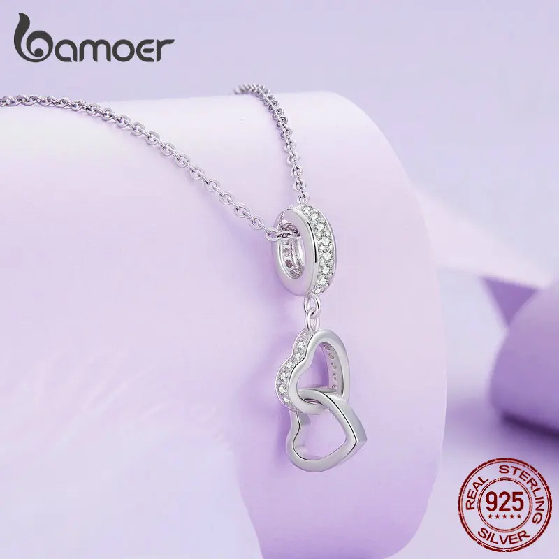 Bamoer 925 Sterling Silver Infinite Love Bead Purple Heart Zircon Charms for Women Bracelet and Necklace DIY Fine Jewelry image 4