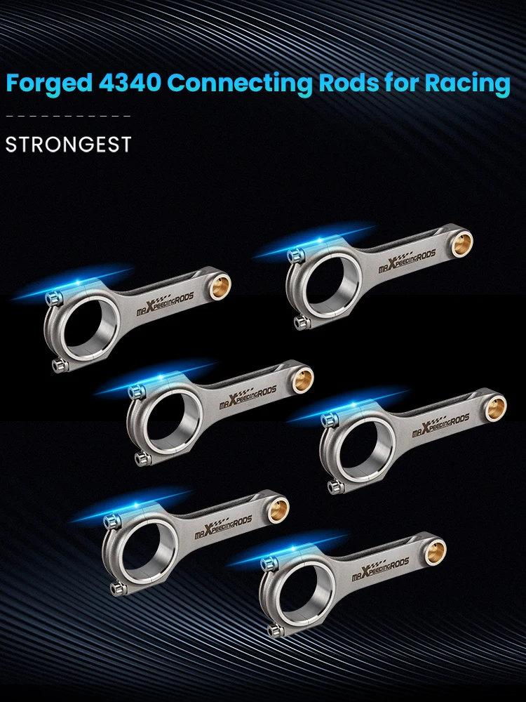 4340 Forged Steel H-Beam Connecting Rods Rod For VW VR6 Golf 2.8 2.9 164mm ARP 2000 Bolts 800 BHP view 4