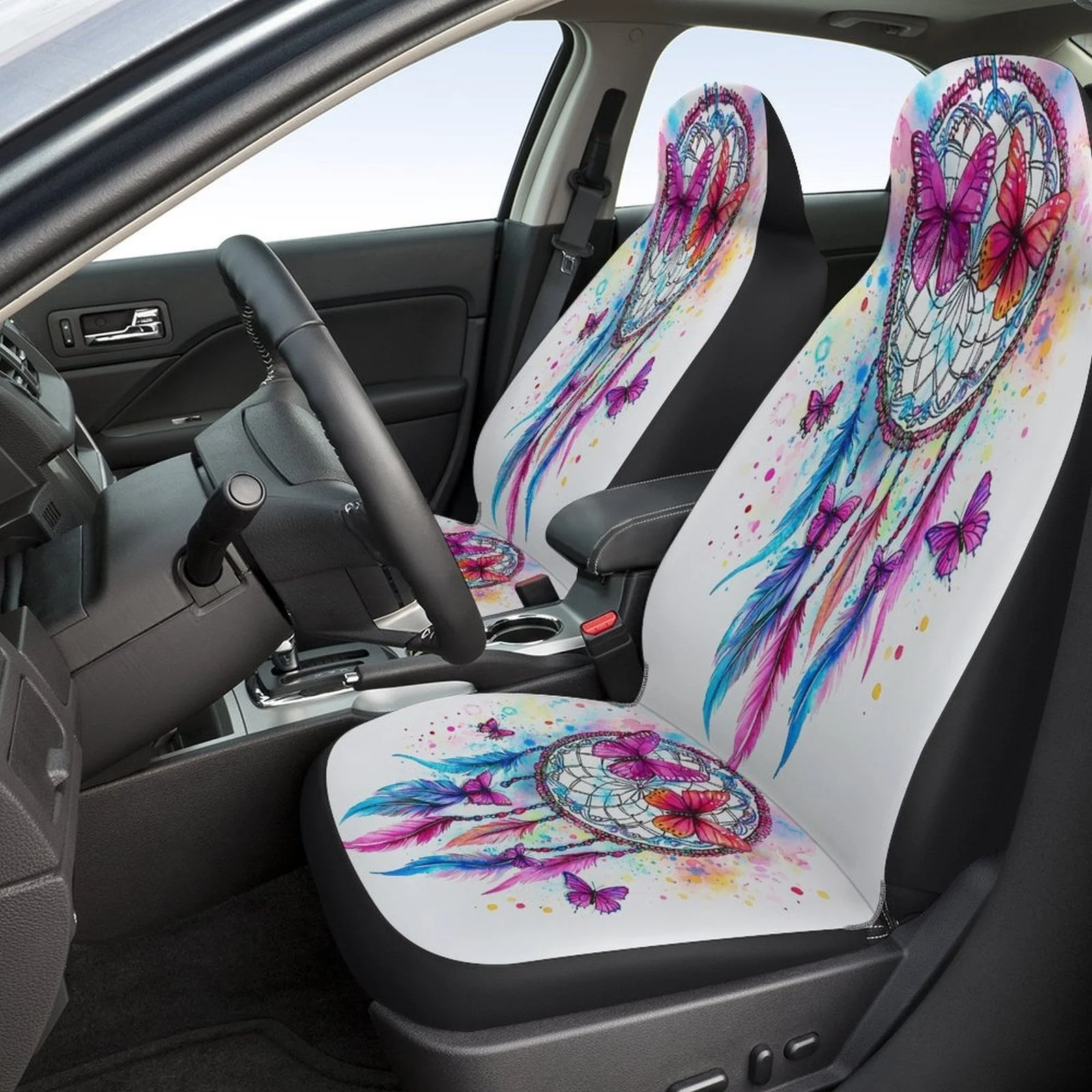 Dreamcatcher Butterflies Feathers Themed Car Seat Covers Set For Most Cars, Decorative Fashionable High-quality Car Seat Protect