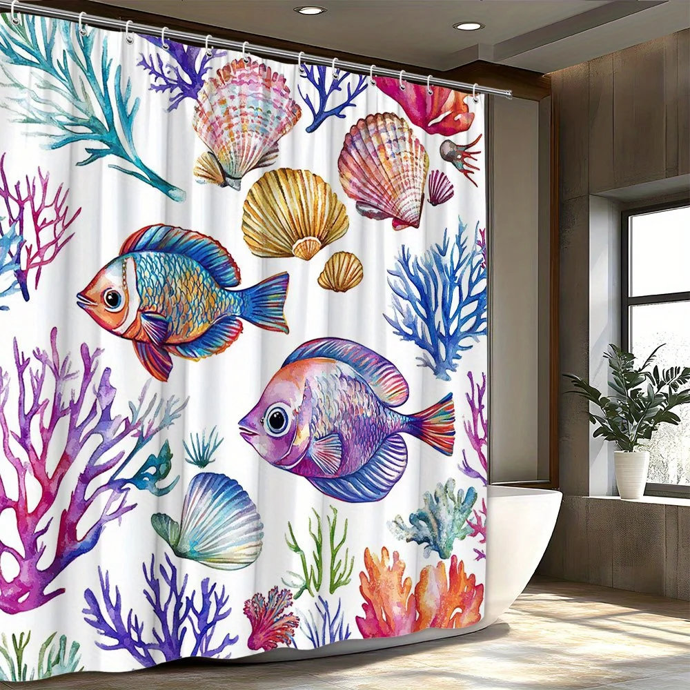 Vibrant Ocean Mermaid Sequin Bathroom Shower Curtain Waterproof Beach Nautical Coral Sea Life Shower Curtain Home Decor