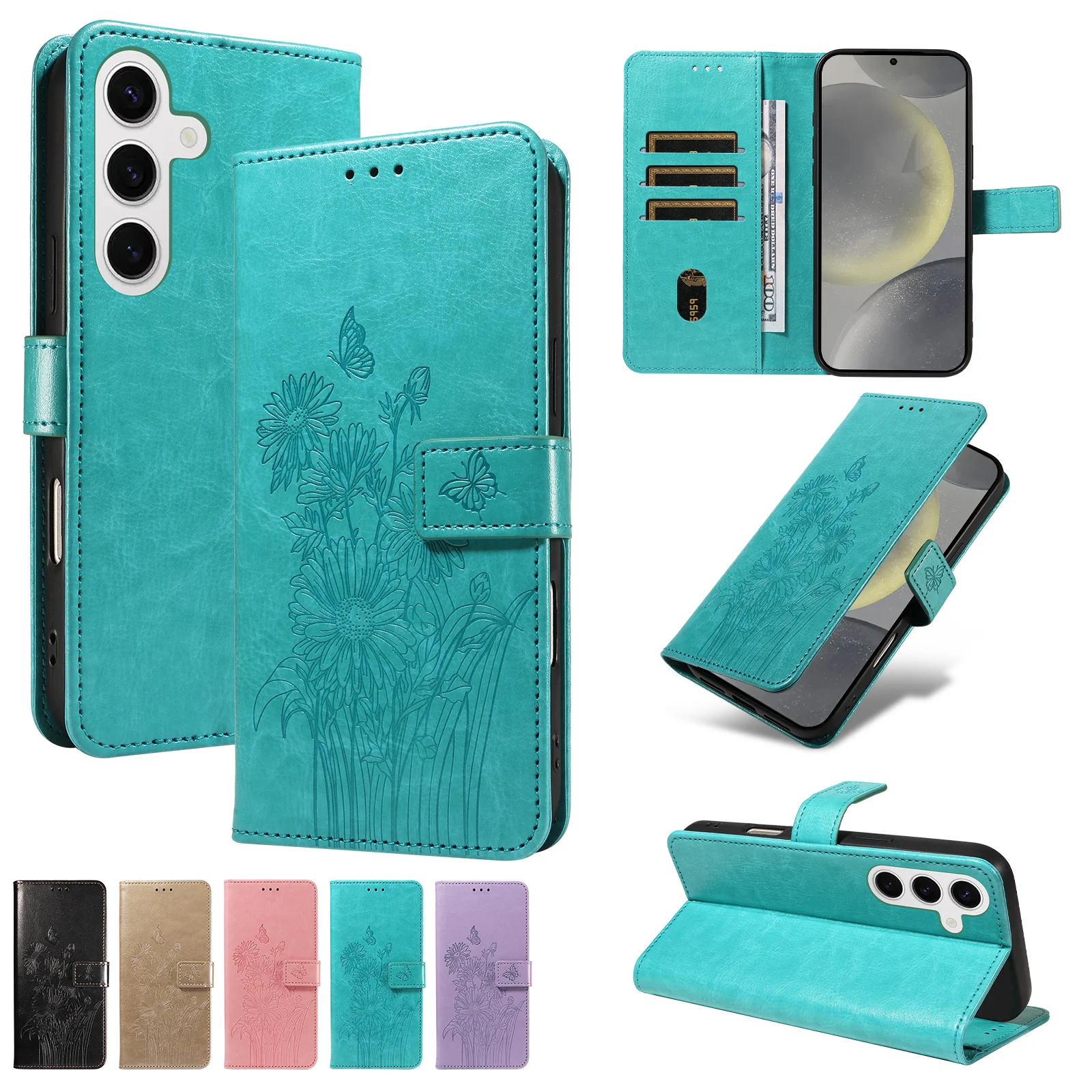 Geprägte Flip-Kartenfach-Schutzhülle für Samsung S26/S25/S24/S23/S22/S21/S20Fe Kunstleder Brieftaschen-Handyhülle – Detail 1