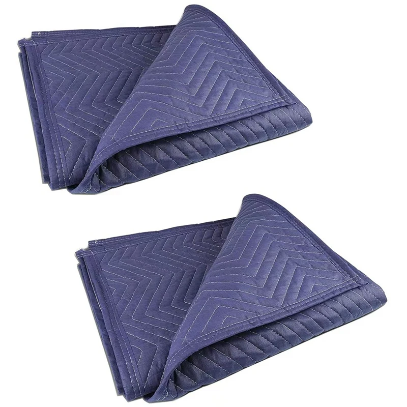 2 Piece Moving Blankets 40X72inches Heavy Duty Packing Blankets For Moving Shipping Furniture Wrapping For Furniture-Blue