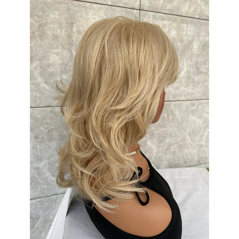 Afbeelding 7: Medium gelaagde blonde mix haarblend hittebestendige pruiken dames zacht natuurlijk