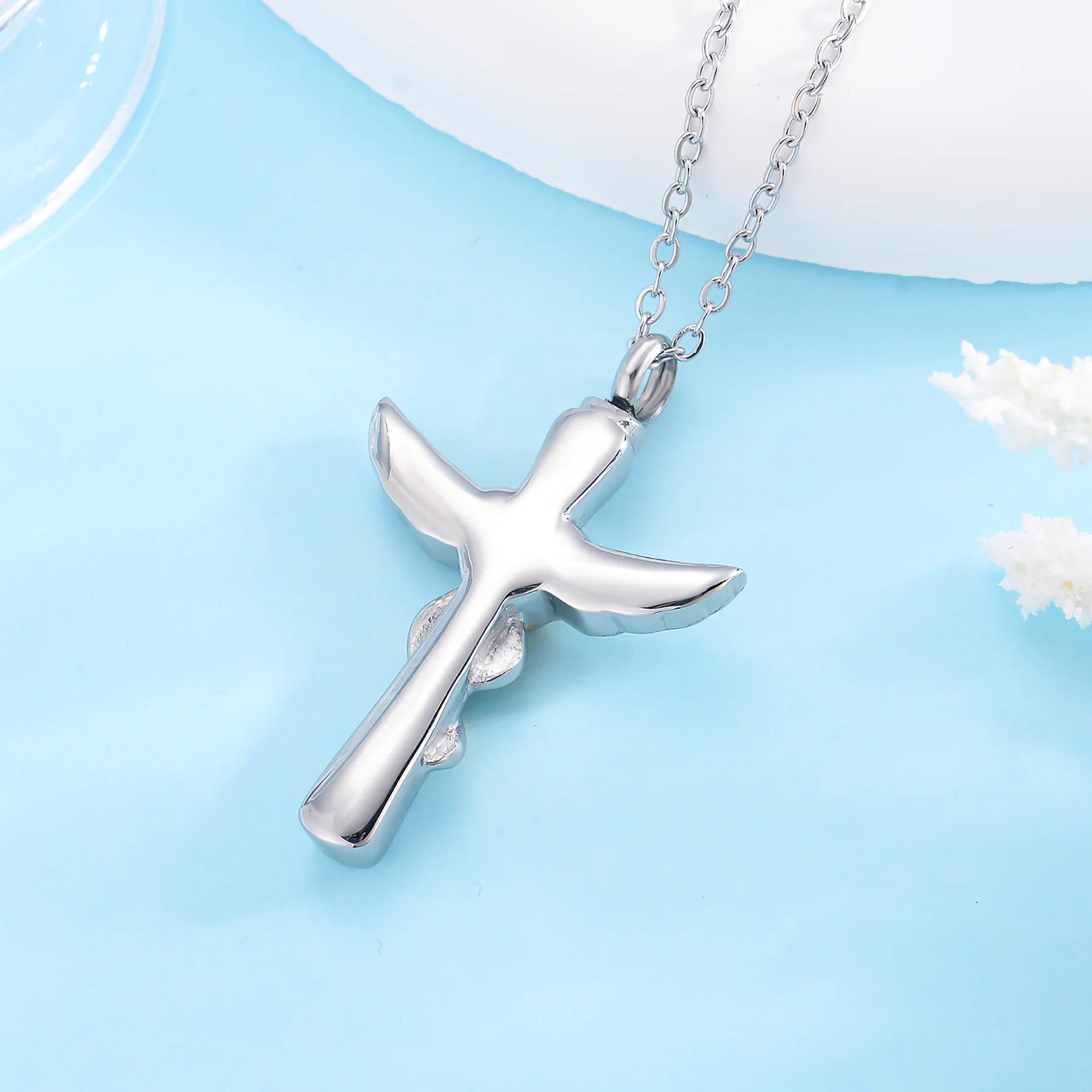 Kreuz mit Herz Urnen-Halskette Edelstahl Kreuz-Einäscherungsanhänger für Asche Andenken-Schmuck für Männer mit Trichter – Detail 5