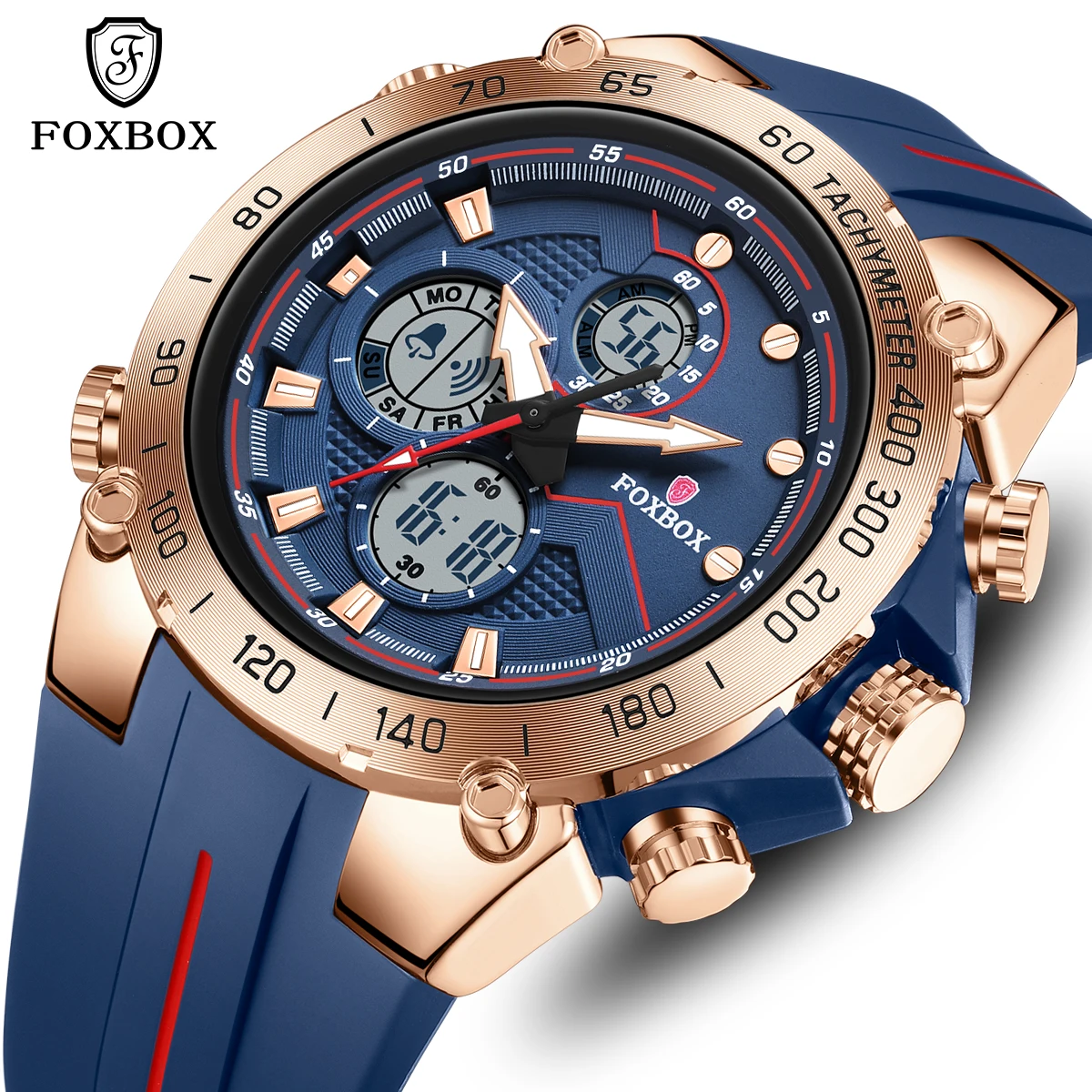 LIGE FOXBOX Fashion Outdoor Electronic Man Watch Silicone Strap Waterproof Luminous Week Display Date Alarm Quartz Digital Watch