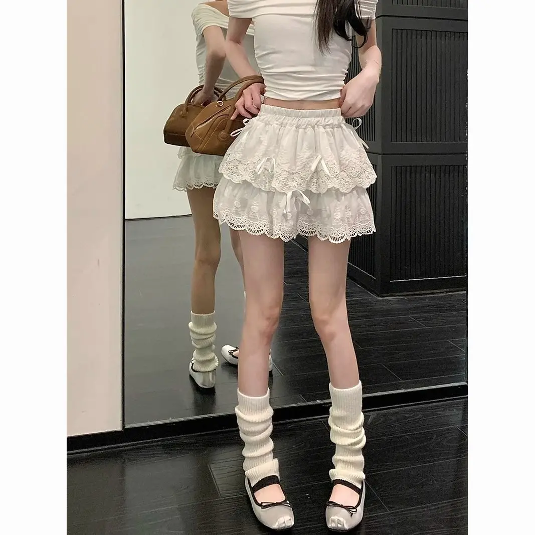 

Ballet Sle White Lace Puffy f Skirt Women's Summer Knot Skirt Princ ort Skirt Commute Casual High Waist