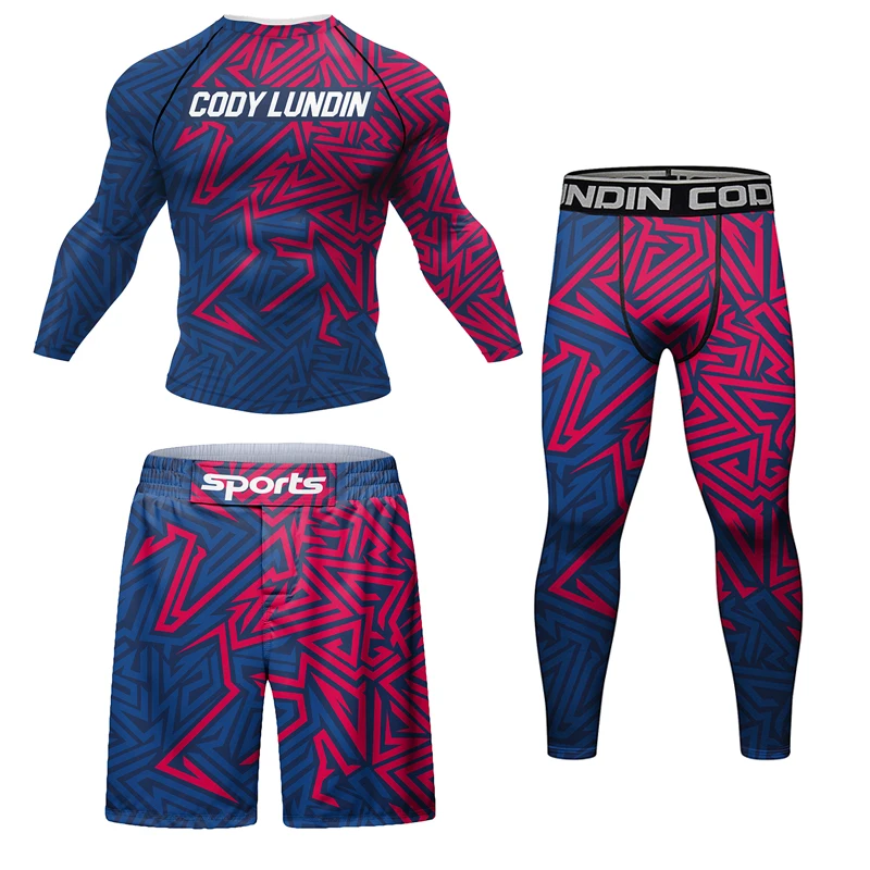 Nowe męskie stroje sportowe MMA T Shirt Rashguard Jiu Jitsu Jerseys Spodnie Zestawy bokserskie Trening na siłowni Spodenki Muay Thai MMA Rajstopy walki — zdjęcie 2