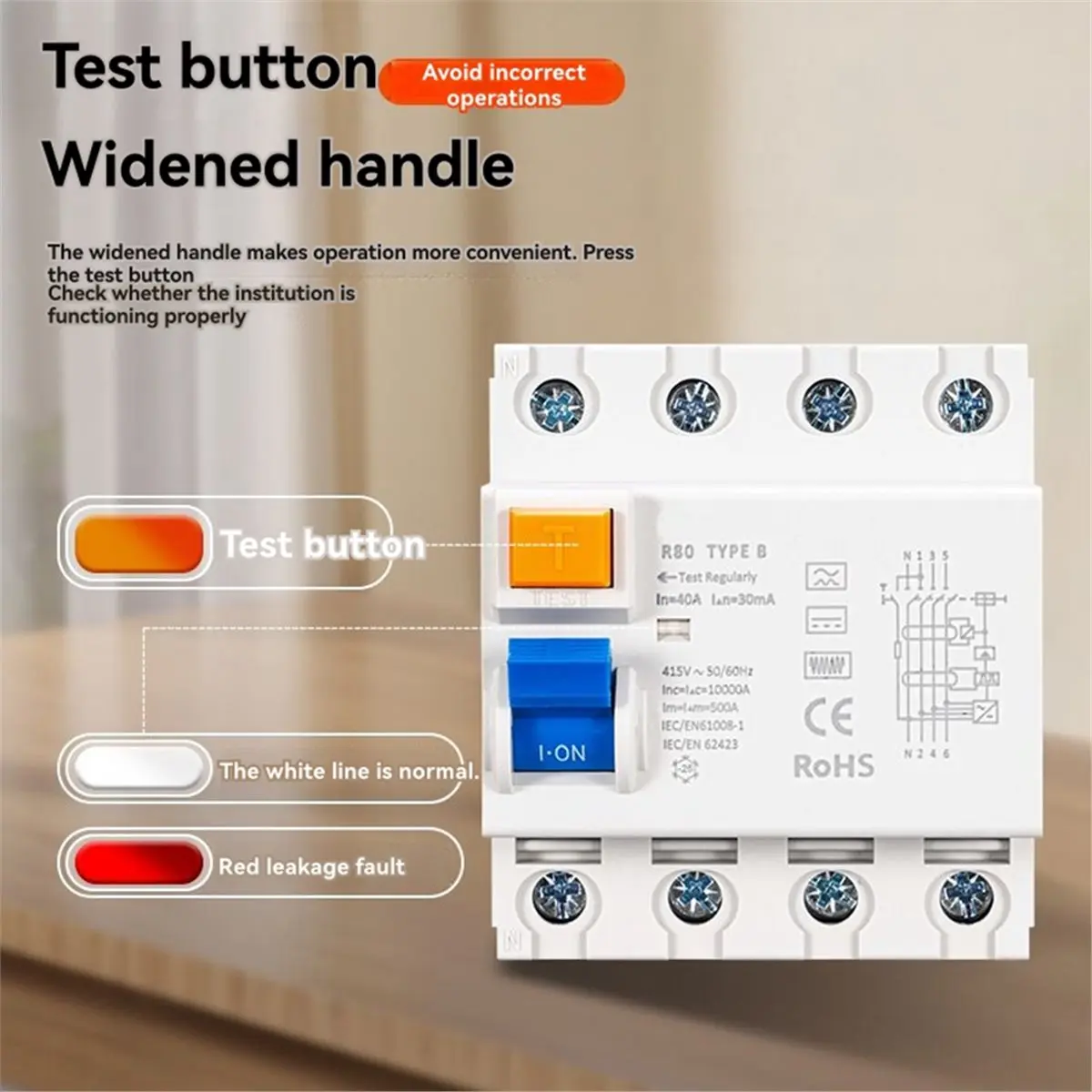 

【A90U】R80 40A 30mA Переключатель обнаружения утечек RCCB Тип B 4-полюсный автоматический выключатель Немедленное отключение питания для зарядных станций