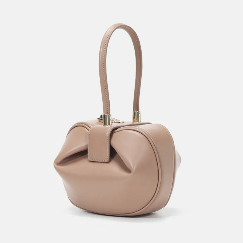 Burminsa Borsa tote piccola sferica in vera pelle di vacchetta per donna Borsa da sera di design di tendenza 2025 Borse da donna con manico superiore