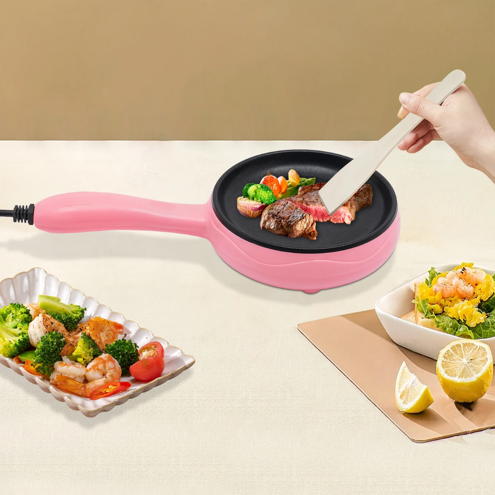 

15cm Mini Electric Fryer Non Stick Electric Fryer 110v Pink