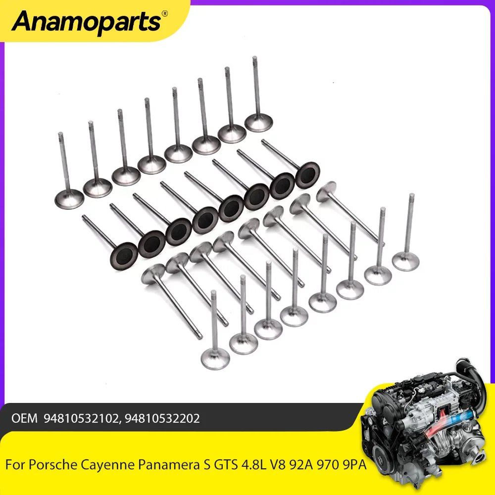 Engine Parts 32pcs Intake Exhaust Valves Set Fit 4.8 L GAS M48 MCF MCY For Porsche Cayenne Panamera S GTS 4.8L V8 92A 970 9PA