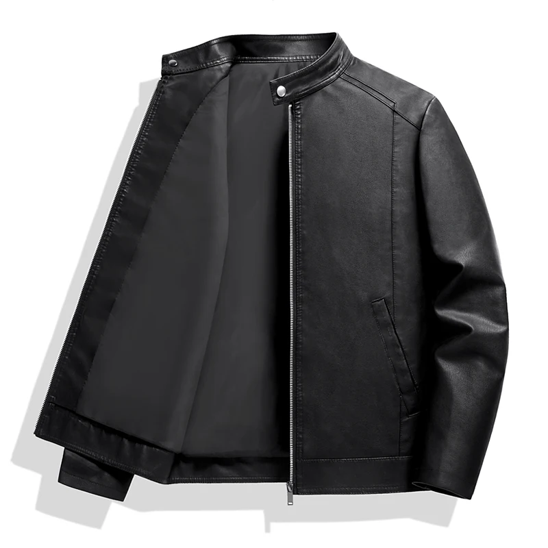 

New Top Leather Jacket Men's PU Leather Jacket Spring and Autumn Korean Trendy Stand Up Collar Motorcycle Wear Work Coat