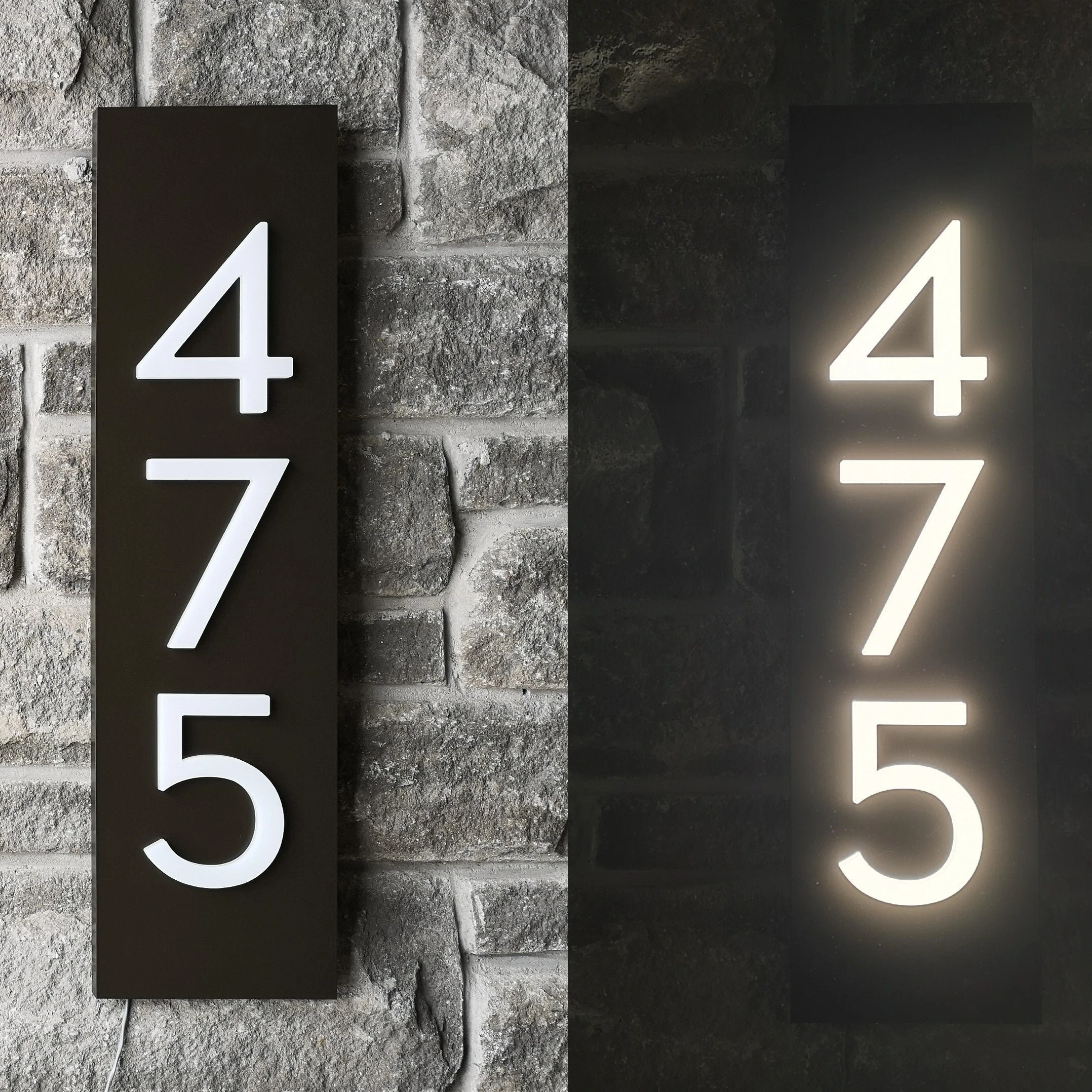 Customizável Led House Number Sign Bespoke Preto Branco Luz Amarela Disponível Rua Número do Quarto Personalização