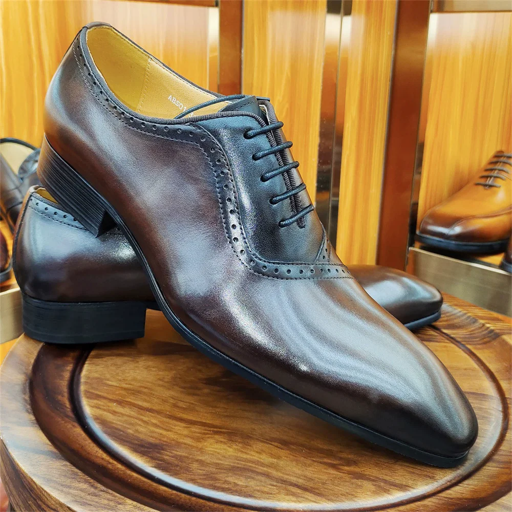 2026 New Men's Blok Leather Shoes British Pointed Toe Business Casual Leather Formal Shoes Square Toe Oxford Dress Shoes