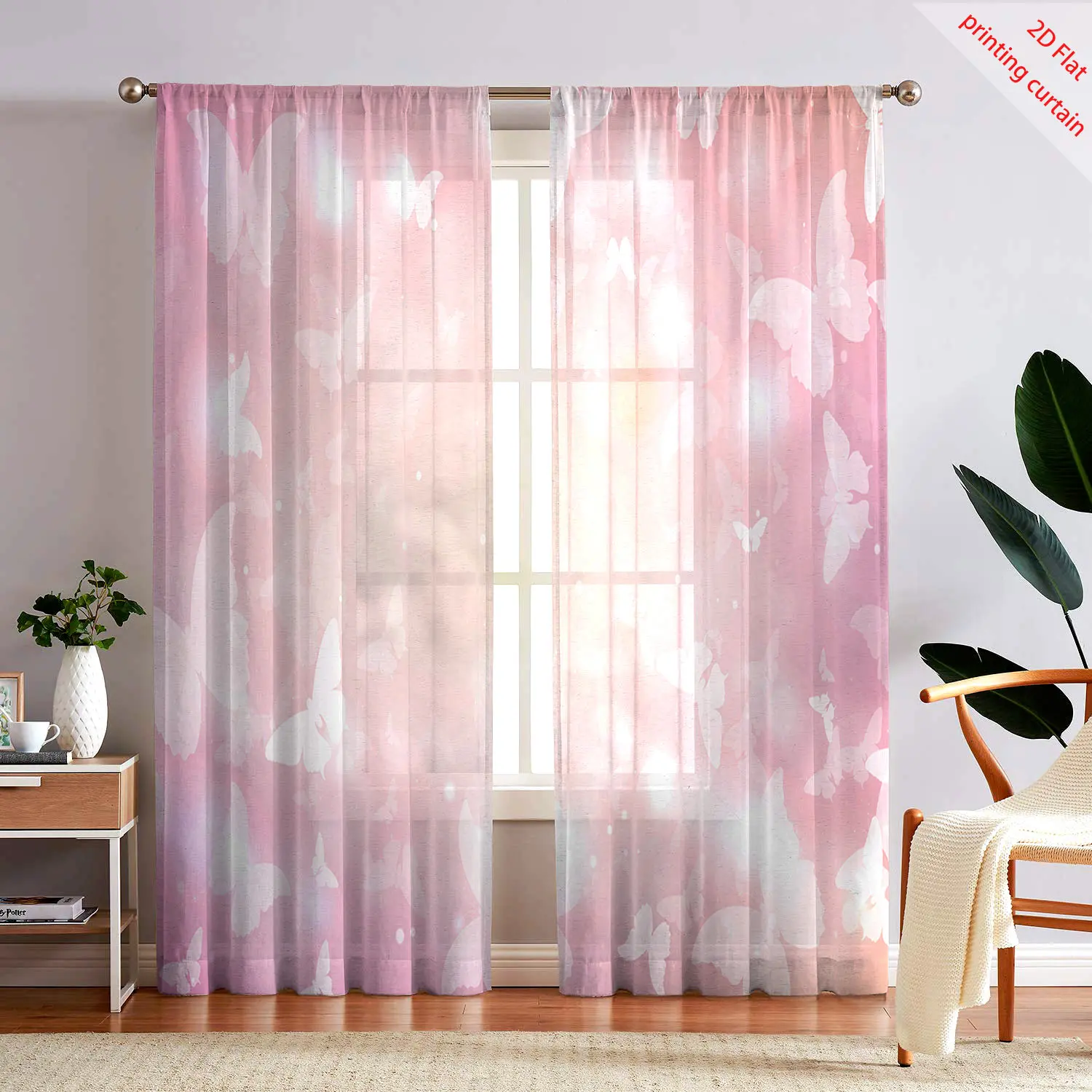 Butterfly Dream Pattern Cartoon Printed Curtain Transparent Office Dormitory Home Balcony Window Decorative Treatment