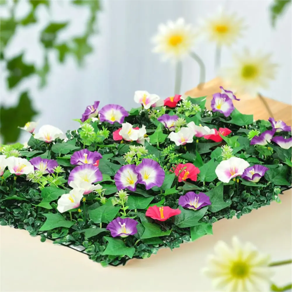 

Morning Glory Artificial Plants Wall Panel DIY Background 60x40cm Plastic Lawn Wall Panels Lifelike UV Resistant