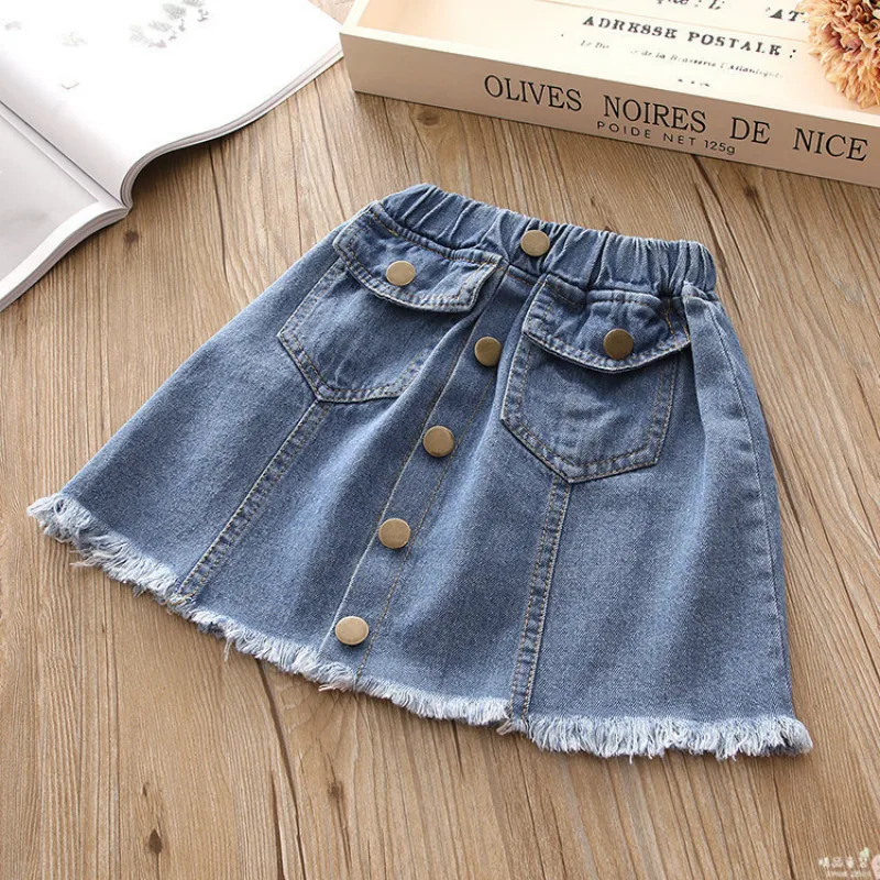 

Girls Skirt Korean Fashion Summer Kids Denim Skirt for Girls Cowboy Single Breasted Baby Girl Western Style Hip Skirt 2-8 Years