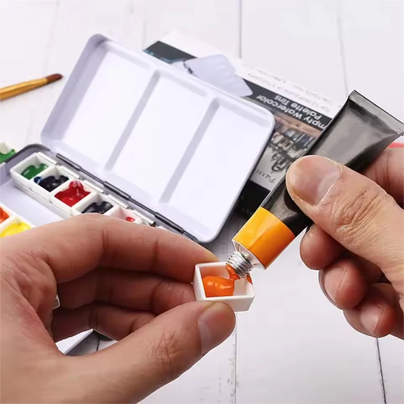 

Art Metal Watercolor Tin with Fold-Out Palette, Large Watercolor Tray Palette with 52 Empty Watercolor Half pan for Artist