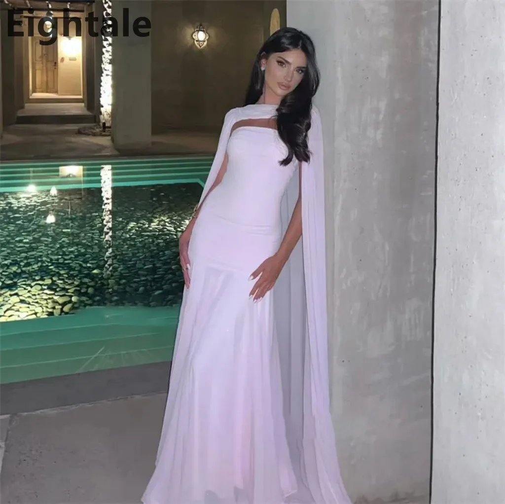 

Eightale 2025 Pink Mermaid Chiffon Maxi Evening Dress With Wrap Saudi Arabic Prom Dress Dubai Party Gown Customized