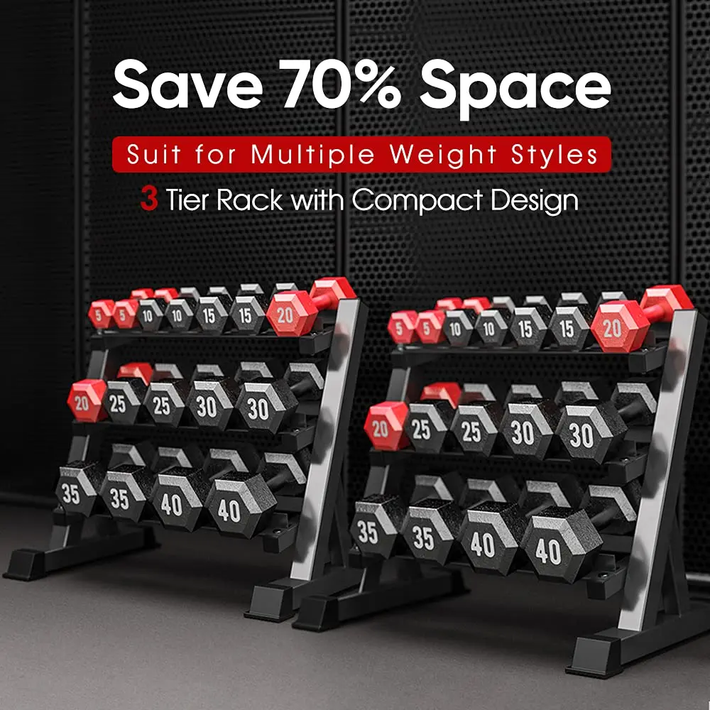 1100lbs Adjustable 3 Tier Dumbbell Rack Stand, Hex dumbbells Hand Weights Rack Dumbbell Holder Home Gym Storage Organizer