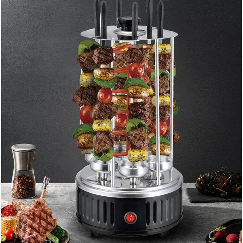 Vertical Electric Grill with Automatic Rotisserie  1000W Power  Anti-Slip Feet Oil Drip Pans for Smoke-Free Grilling