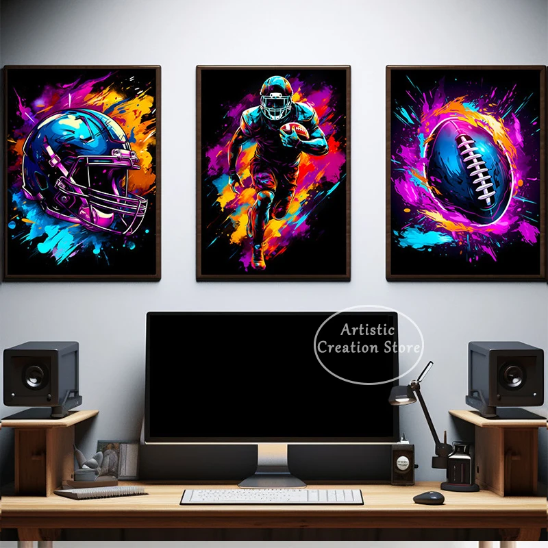 Modern Gaming Wall Murals Abstract American Football Canvas Painting Prints Wall Picture Living Room Gaming Room Decoration