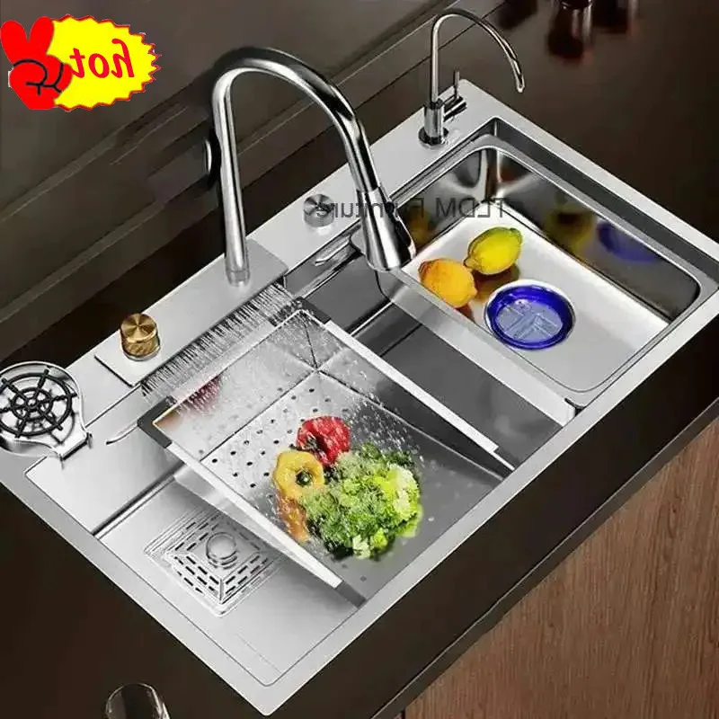 

Итальянские кухонные мойки из матового металла для аренды дома, водопад, большая раковина с одним желобом, настольная раковина, креативная раковина для кухни