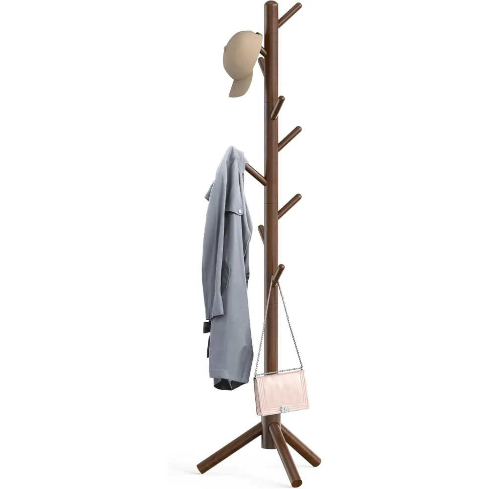 

Adjustable Wooden Coat Rack Stand with Nine Hooks in Walnut Finish