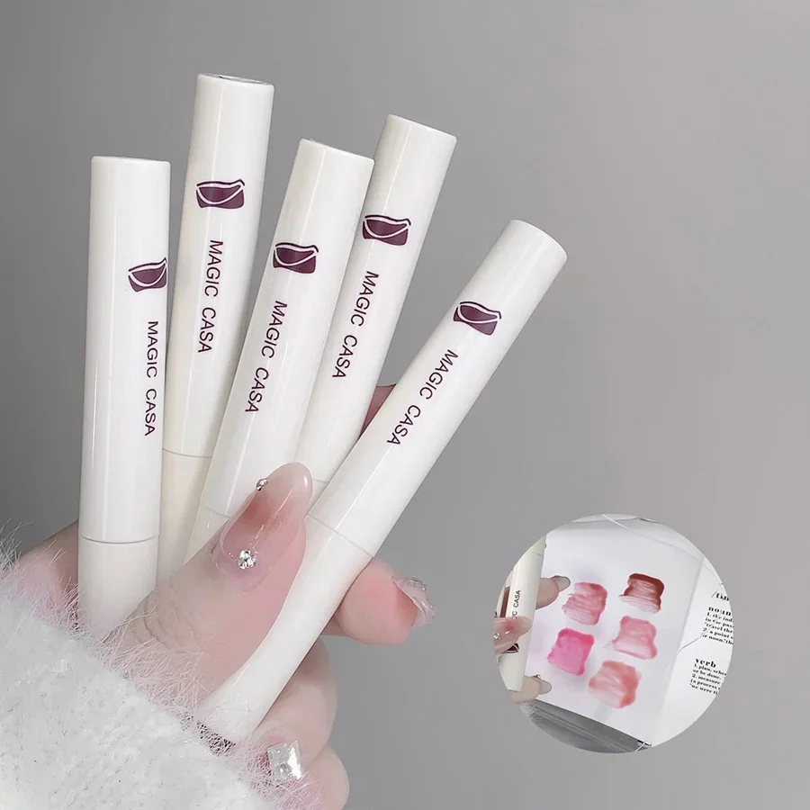 Conjunto de esmalte labial mágico casa, espelho de chocolate, longa duração, à prova d'água, copo antiaderente, brilho labial, hidratante, batom líquido