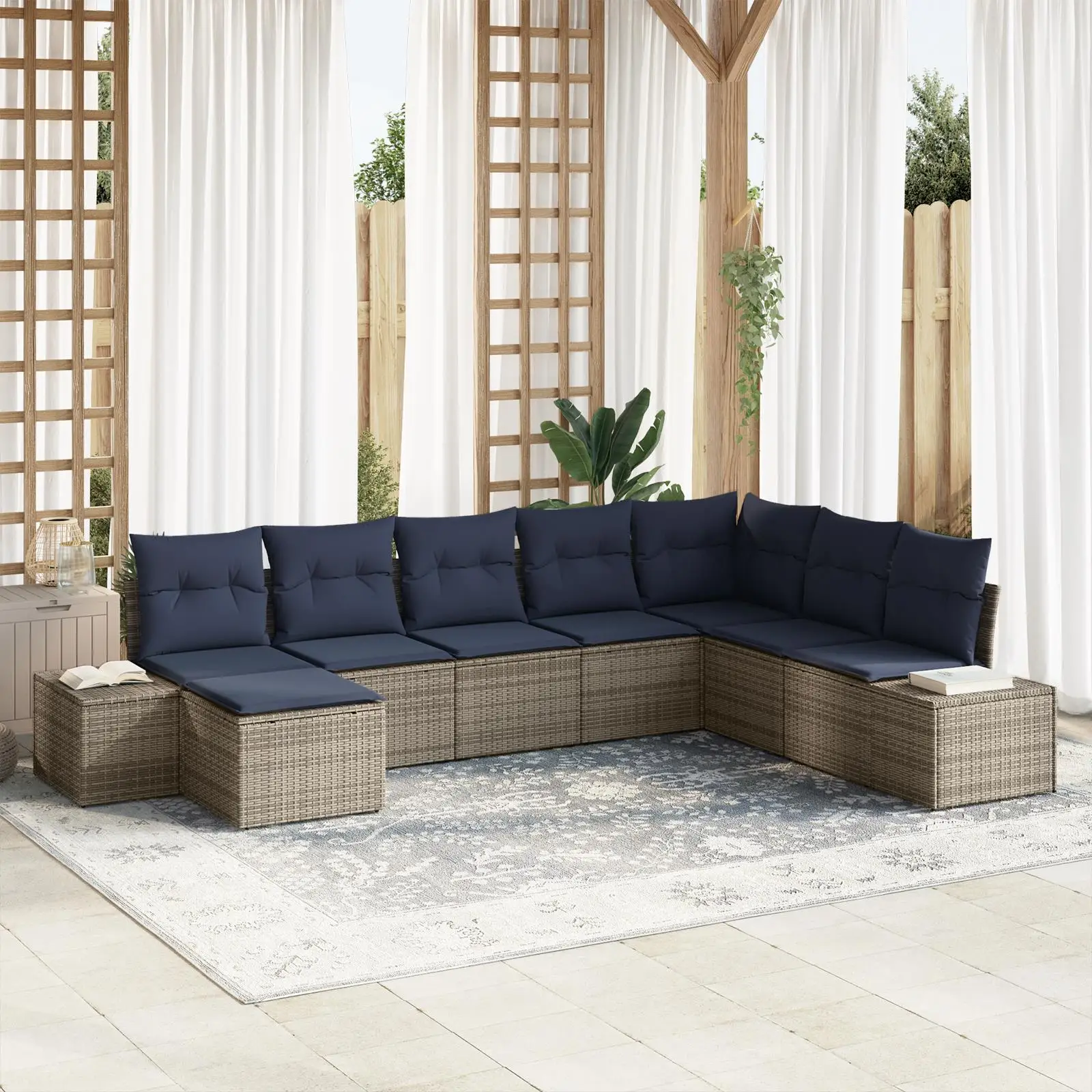 

9 Piece Outdoor Patio Sofa Set with Cushions Light Grey Rattan Furniture Garden Seating