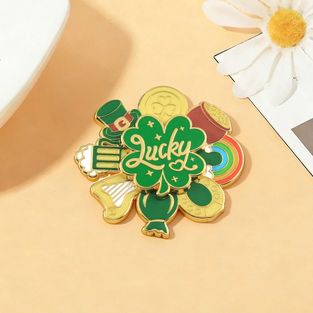 St. Patrick's Day Glücksbringer Vierblättriges Kleeblatt Brosche Irischer Feenhut Regenbogen Goldmünze Harfe Abzeichen Schmuck und Accessoires Geschenk – Detail 11