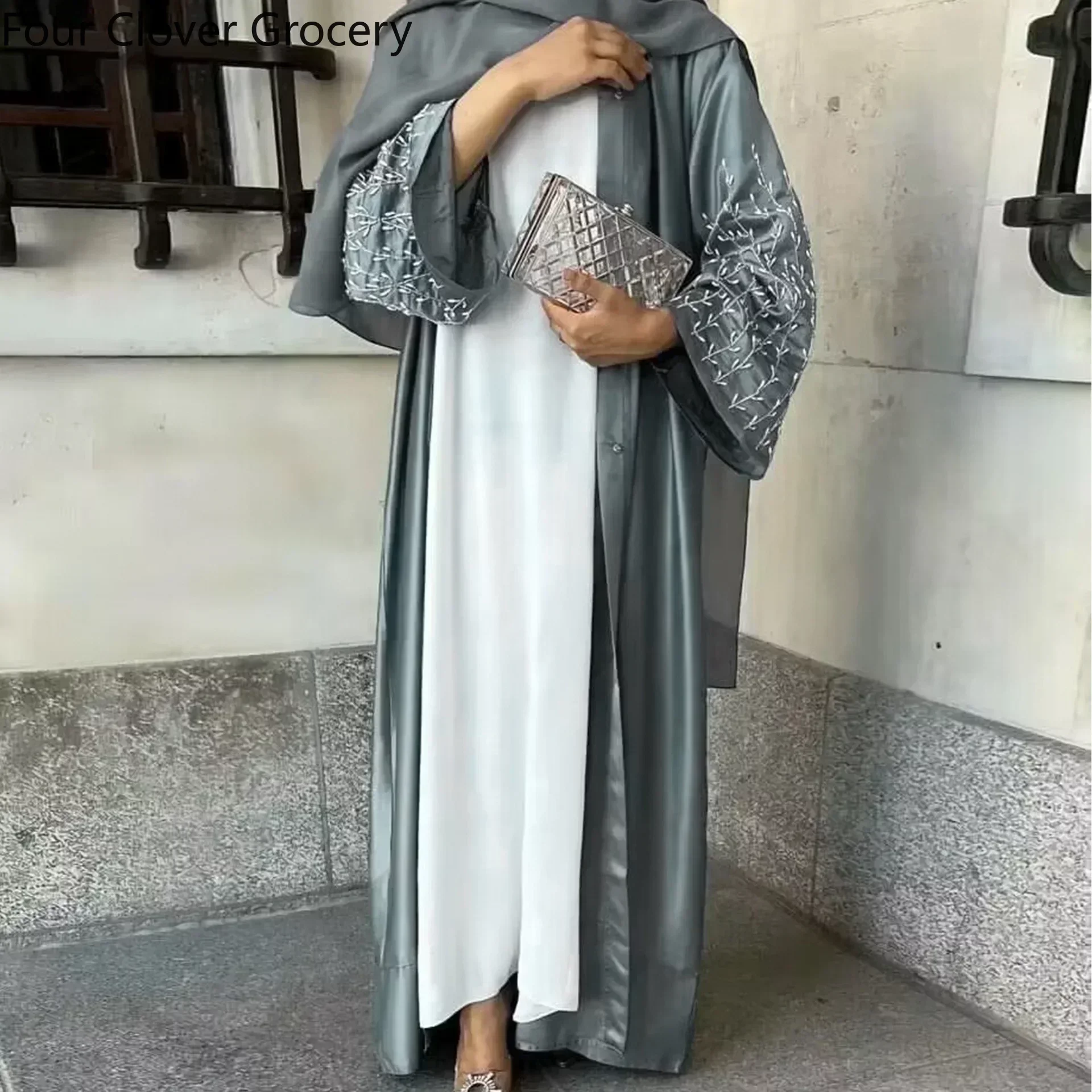 Summer Open Abaya Kimono Dubai Party Kaftan Solid Beaded Muslim Fashion Hijab Dress Abayas for Women Turkey Islam Modest Outfit