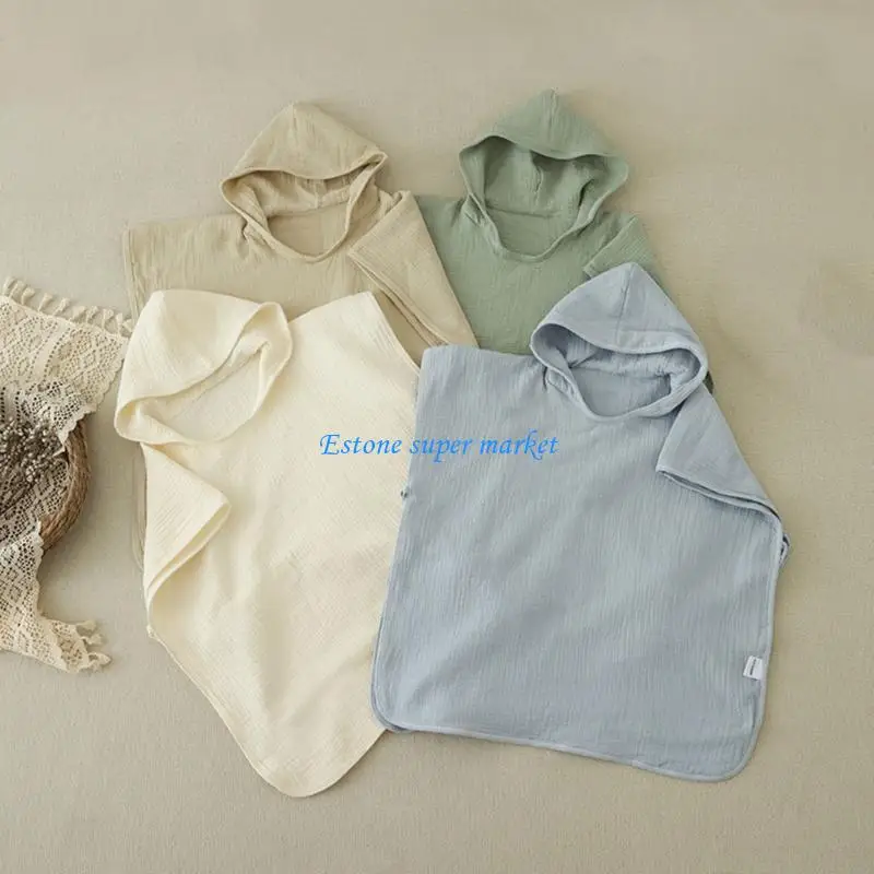 

090B Convertible Hooded Bath Towel Poncho for Kids Soft Absorbent Cotton Fabric