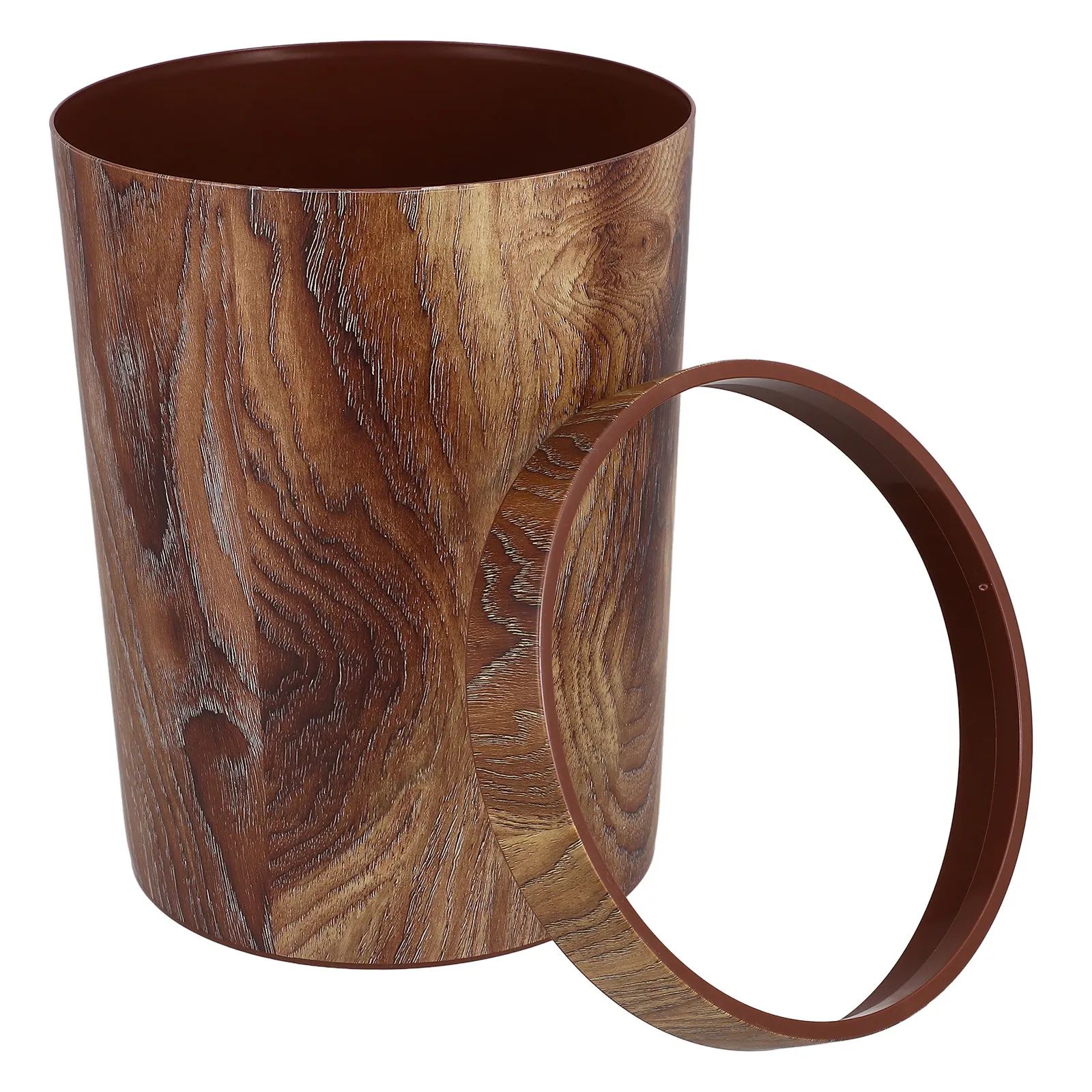 Simulation Wood Grain Plastic Trash Bin Waste Container No Lid Modern Style for Home Office Bedroom Living Room Garbage Storage