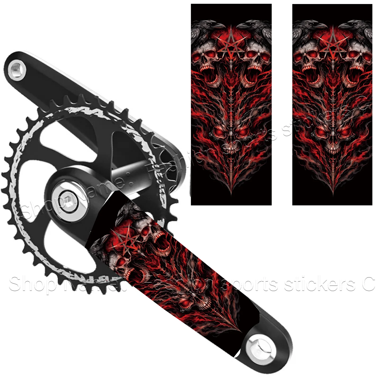 1Set 2Pcs Red Flame Skull Cross Pentagram Gothic Crank Arm Waterproof Vinyl Stickers For Bike Crankset