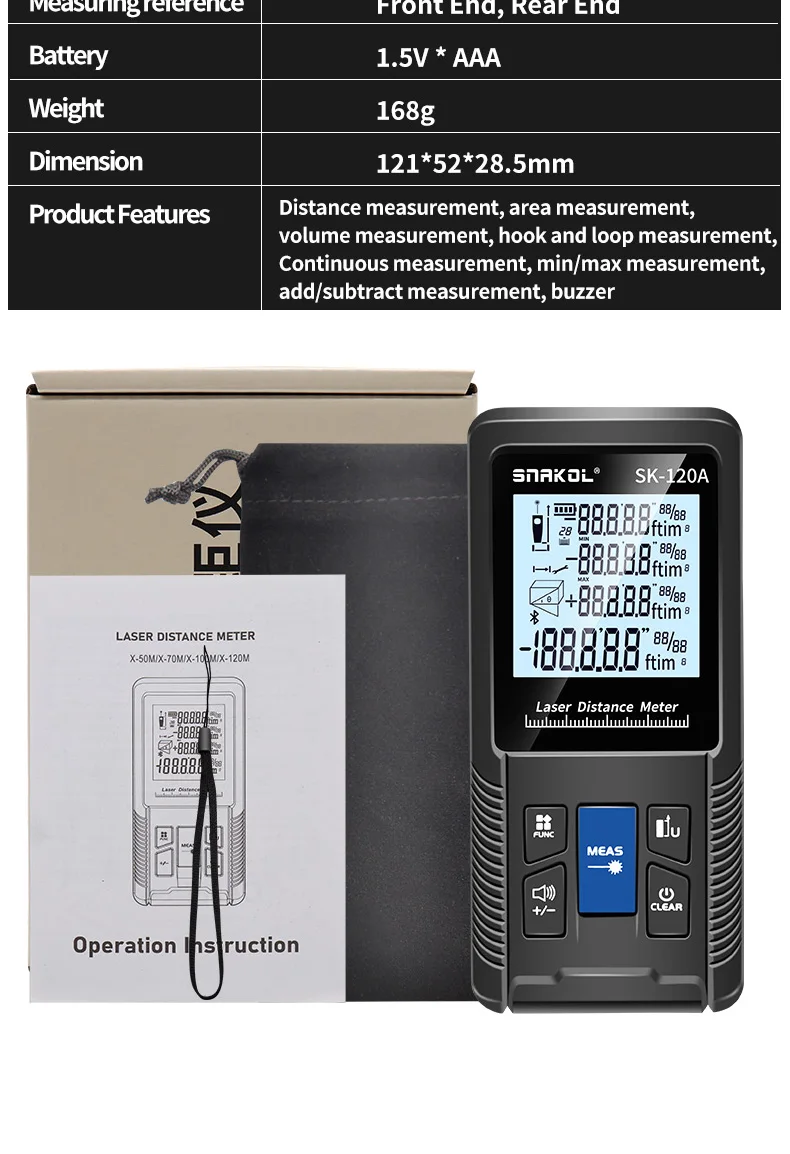 SNAKOL 3-in-1 Laser-Entfernungsmesser mit Maßband: 40/50/70/100/120m Digitaler Distanzmesser, Tragbares Elektronisches Messwerkzeug – Detail 9