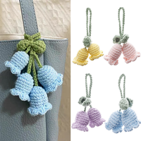 Sweet Knitted Lily Of The Valley Keychain For Women Crocheted Wool Flower Bag Pendant Car Key Ring Handbag Ornament Gift