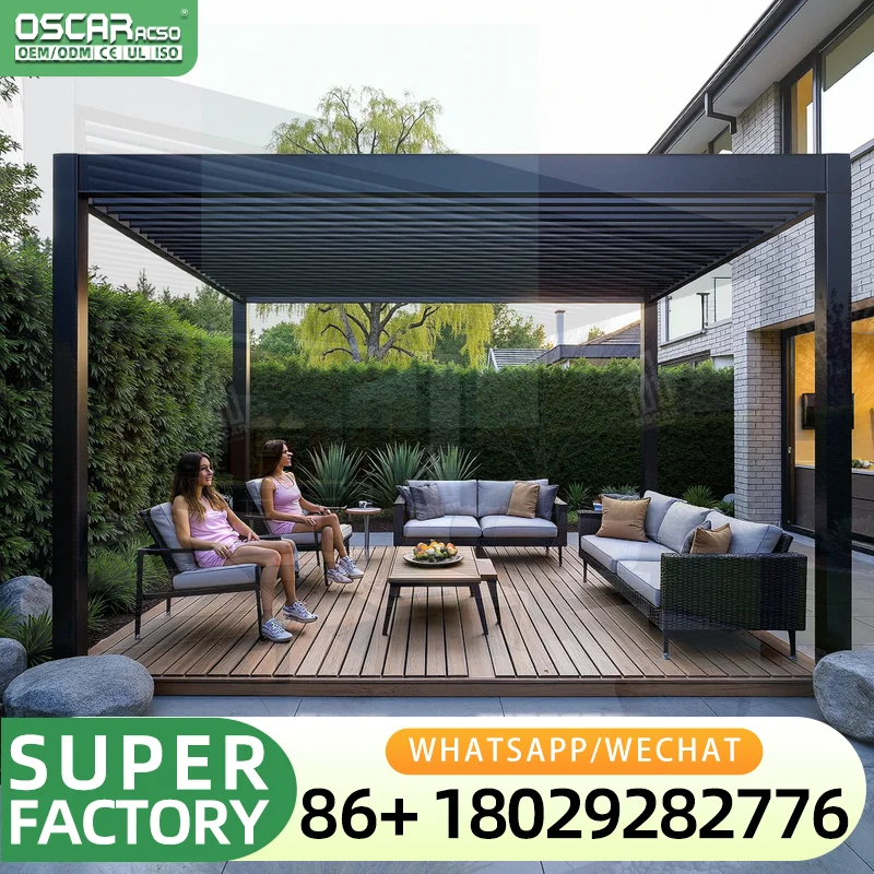 Detached Villa Aluminum Glass Sunroom Patio Enclosure Conservatory Winter Garden Bioclimatic Louver Roof Pergola Kit Europepergo
