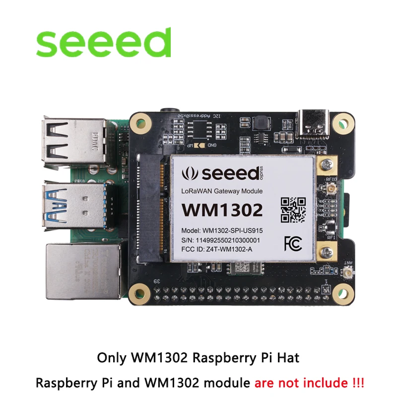 Seeed WM1302 Raspberry Pi Hat for connecting WM1302 LoRaWAN module, mini-PCIe form-factor, LoRa Concentrator Semtech SX1302