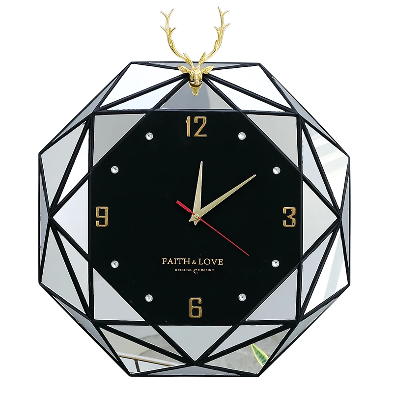 

Fashion Nordic Wall Clock Luxury Deer Head Decoration Wall Hanging Watch Home Living Room Interiors Decoration