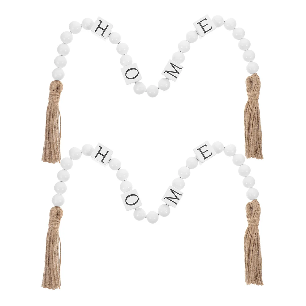 

2Pcs Rustic Wood Beaded Garland Tassel Hanging Decoration for Wall Door Porch Festival Home Decor Beads Garland