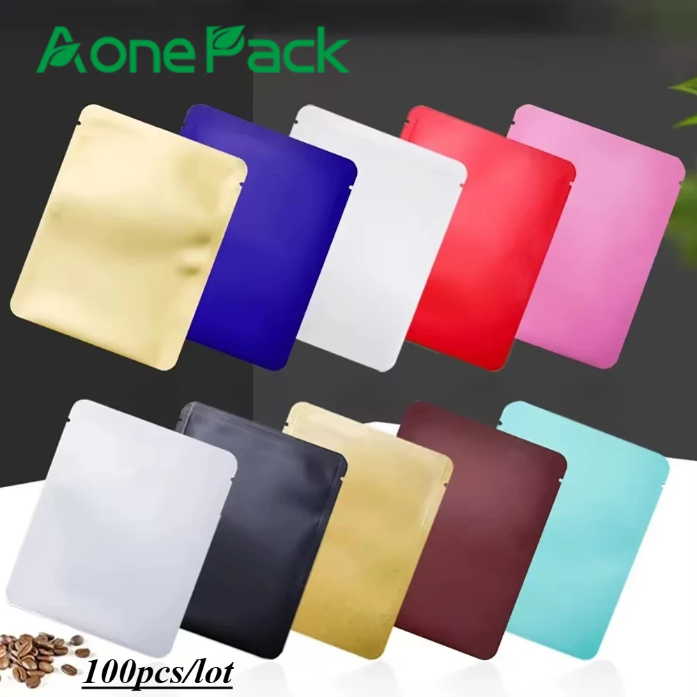 100PCS Customized Printed Logo 3 Side Seal Bags Flat Pouch  Aluminum Foil Mini Coffee Bag for Packaging Green Tea Sachet