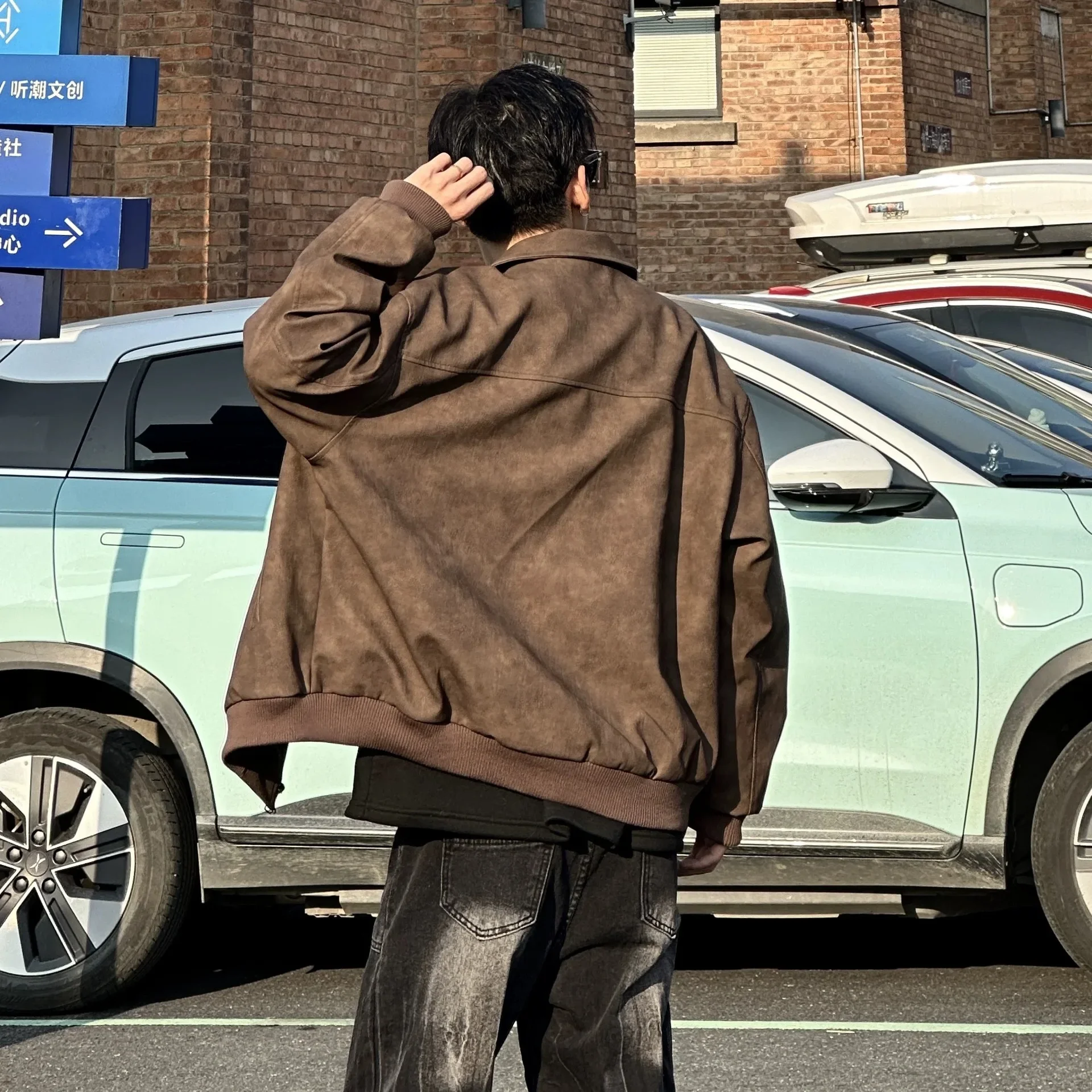 American Vintage Leather Jacketd for Men Korean Fashion Lapel Baseball Jacket Maillard Style Streetwear Coat Y2k Men Clothing